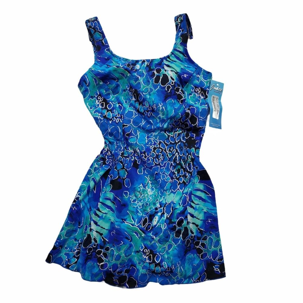 Jodee Swim Dress 4017 Womens 20W Blue Floral NWT Modest Built-In Brief